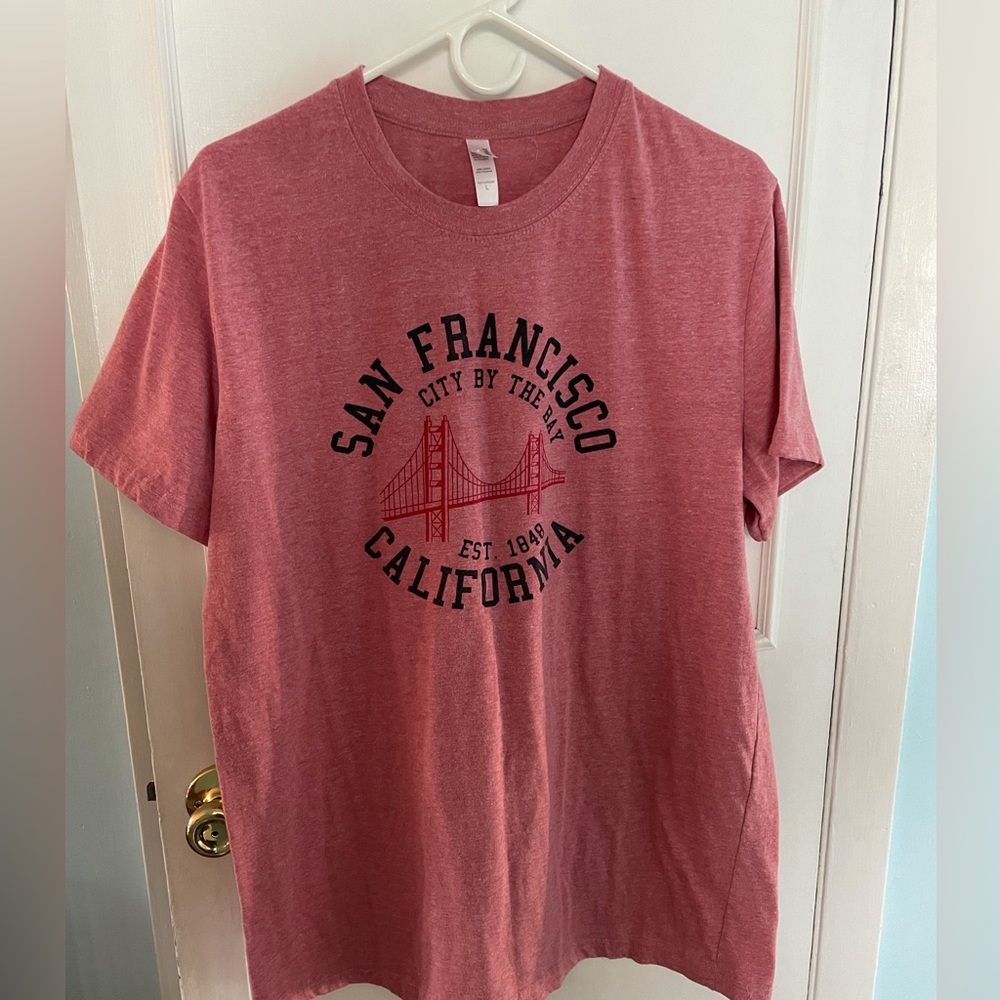 Mens size large pink heather san fransisco california tshirt golden gate bridge